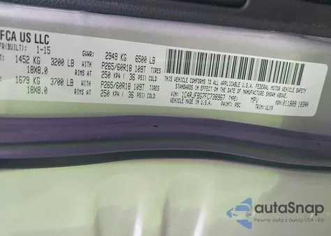 2015 Jeep Grand Cherokee Limited z USA, uszkodzony, nr VIN 1C4RJFBG7FC738967